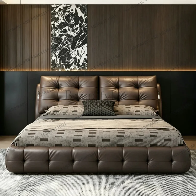 FG Ltalian luxury Lawrence multifunctional leather bed soft upholstered master bedroom home interior daily decor furnishing use