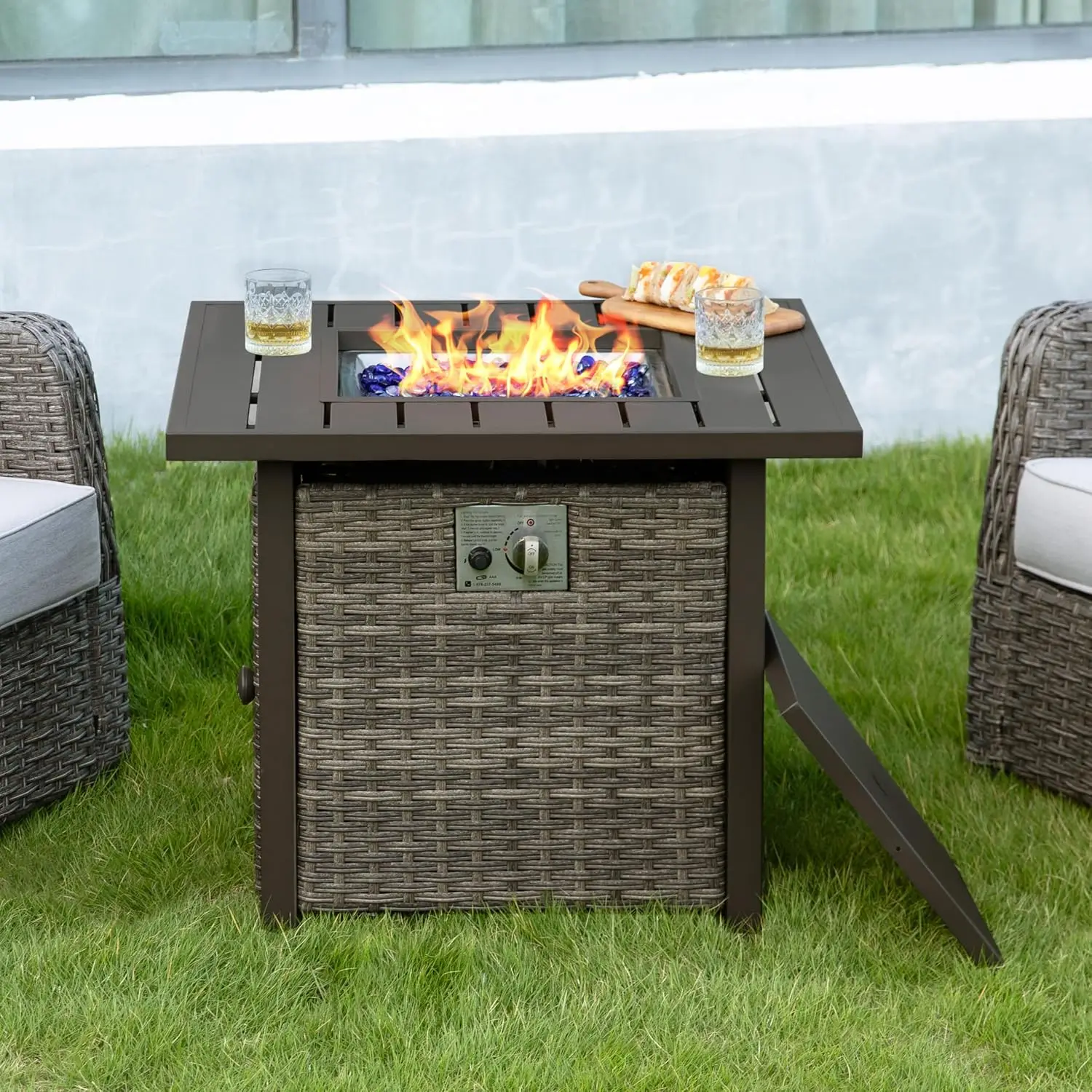 Outdoor 50000 BTU Propane Gas Fire Pit Table Square Glass Beads Lid Wicker CSA for Garden Patio, Customized