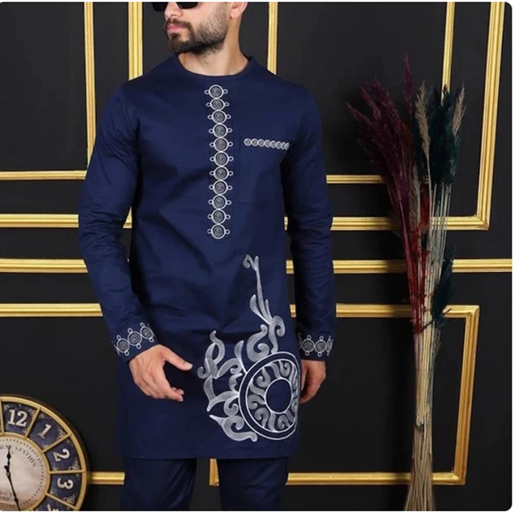 Luxury African Traditional Men\'s Clothing Elegant Full Suits Male Pant Sets To Dress Native Outfit Ethnic Dashiki Kaftan