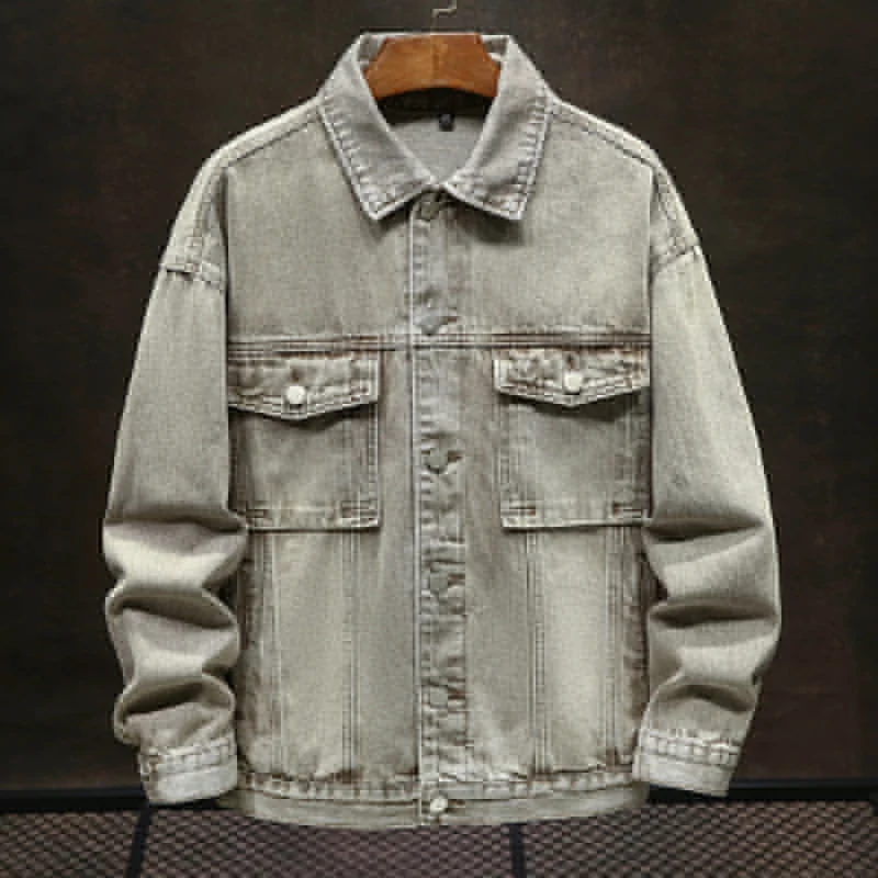 Retro Washed Denim Jacket Men's Street Fashion Lapel Casual Versatile Autumn and Winter Loose-Fitting Workwear Jacket