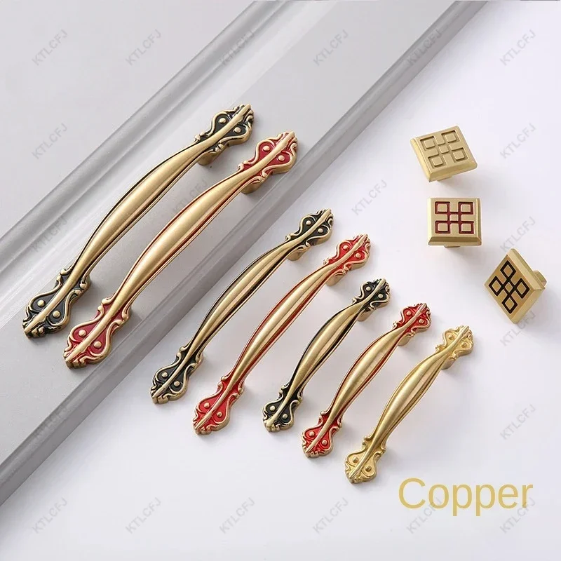 European Style Pure Copper Drawer Wardrobe Door Handle Modern and Simple Wardrobe Cabinet Drawer Pure Copper Antique Handle