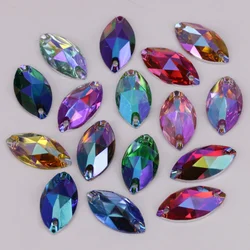 Good Quality 6x12, 7x15, 9x18, 11x24, 17x32mm Colors AB Marquise Flat Back Resin Sew On Stones