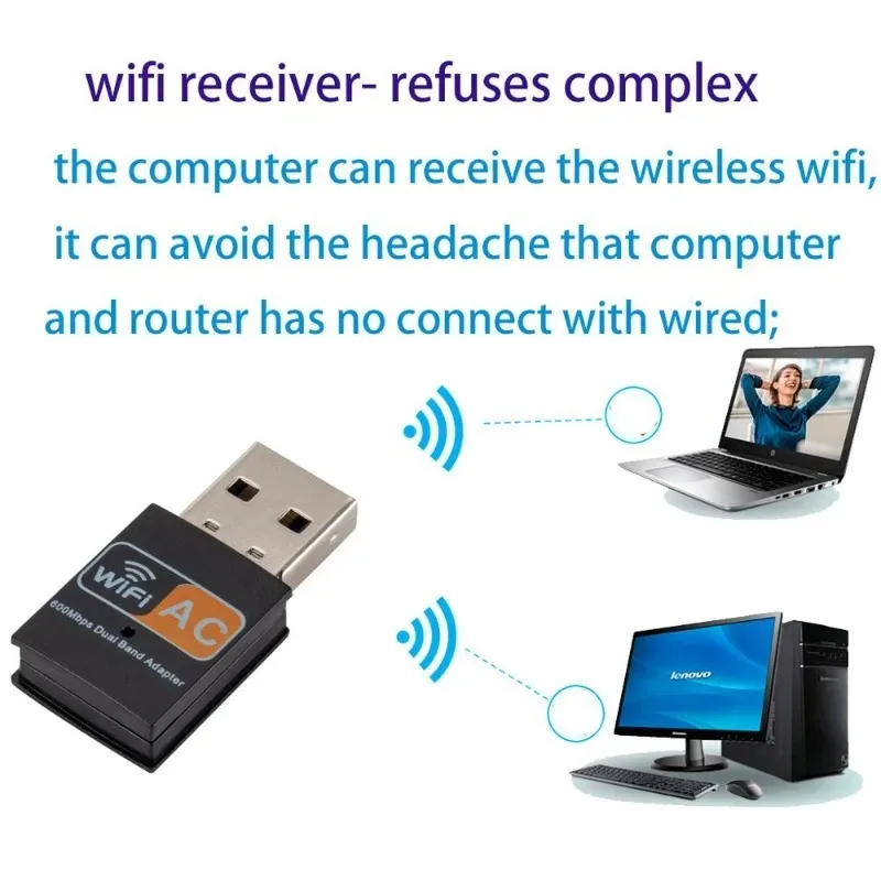 GRWIBEOU usb wifi adapter dual band 600mbps 2.4G 5G HZ wireless pc adapter 802.11ac wifi receiver transmiter support windows