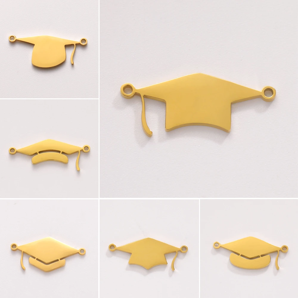 5pcs/Lot Graduation Hat Shaped Diy Jewelry Charms Stainless Steel Bachelor Cap Pendants For Handmade Necklace Bracelet Accessory