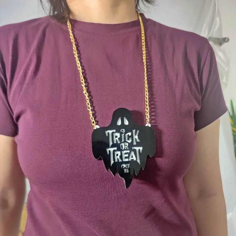 

KUGUYS Halloween Big Ghost Acrylic Pendant Necklace For Women Men Party Jewelry Spooky Gothic Accessories Trendy Statement Piece