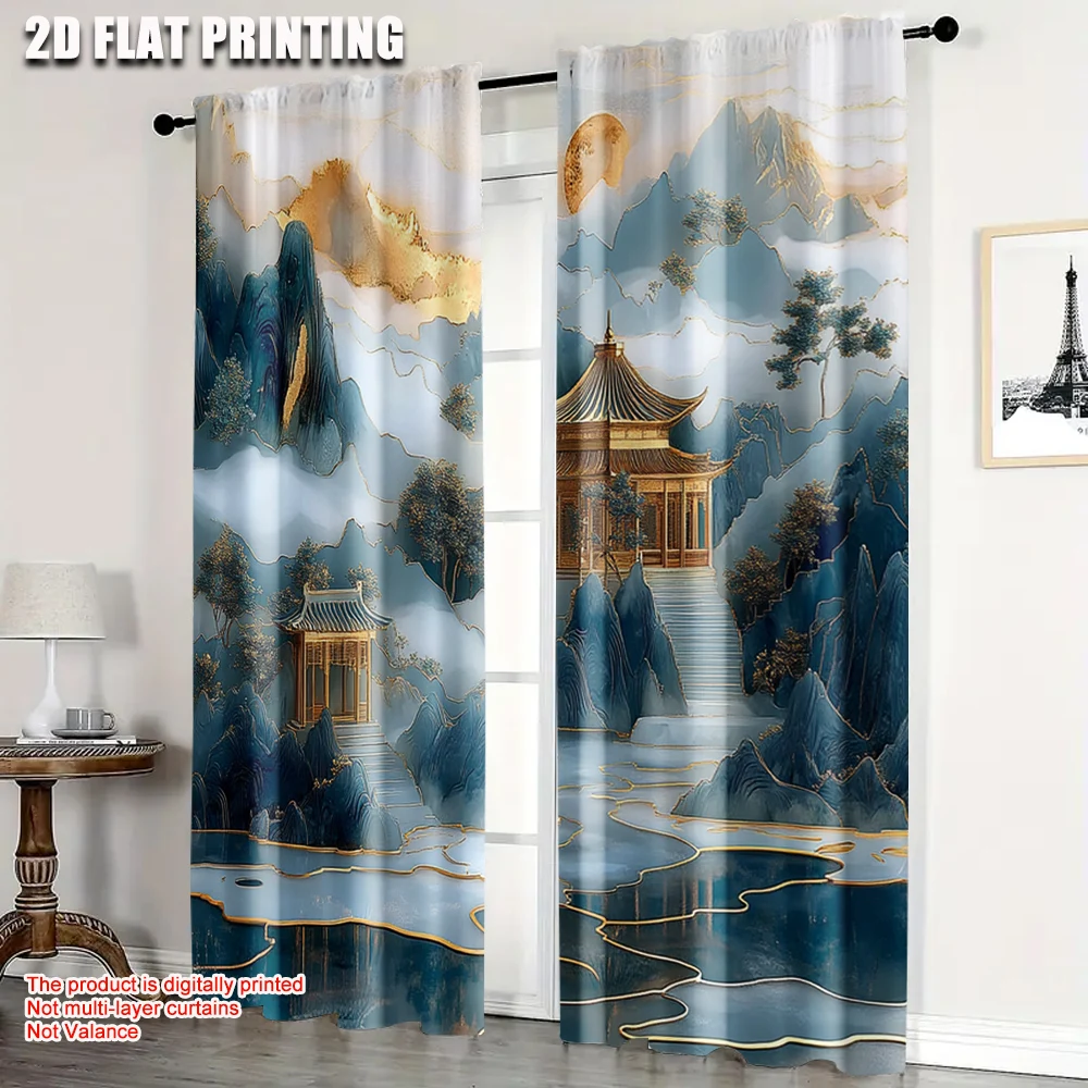 

2pcs, Curtains&Window Treatment 2D print Elegant Chinese Ink Mountain Water Painting Versatile Polyester (without rod) Art Deco
