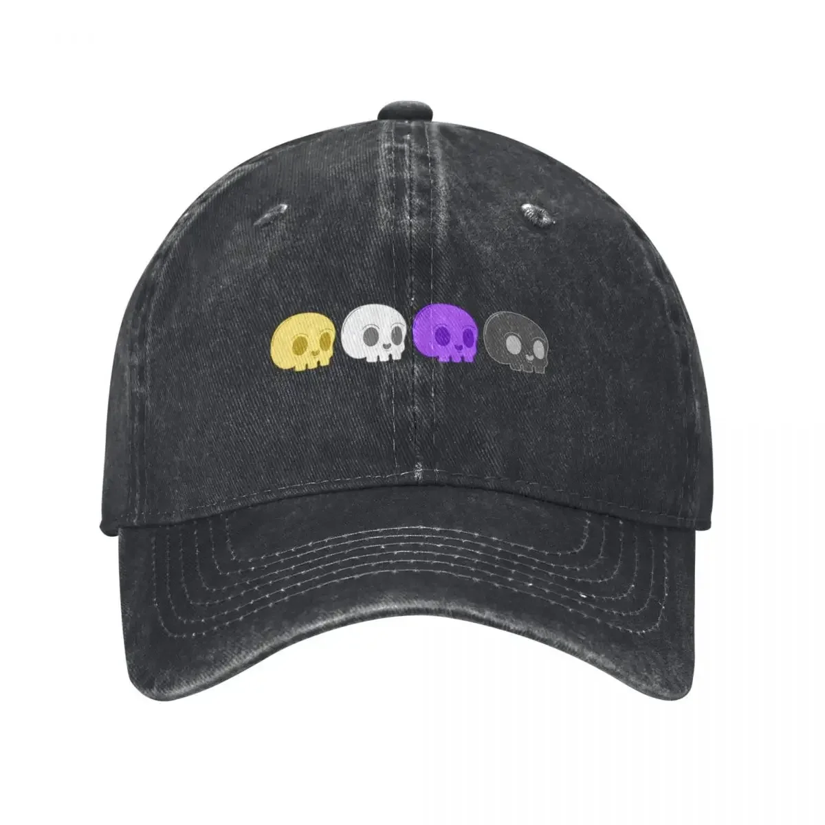 Subtle Nonbinary Pride Flag, Discreet Enby Pride, Creepy Cute Pastel Goth Skull, LGBTQ Baseball Cap