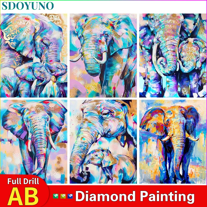 

SDOYUNO 5D DIY AB Diamond Painting Cross Stitch Elephant Mosaic Rhinestones Wall Art Handmade Gift Living Room Decoration