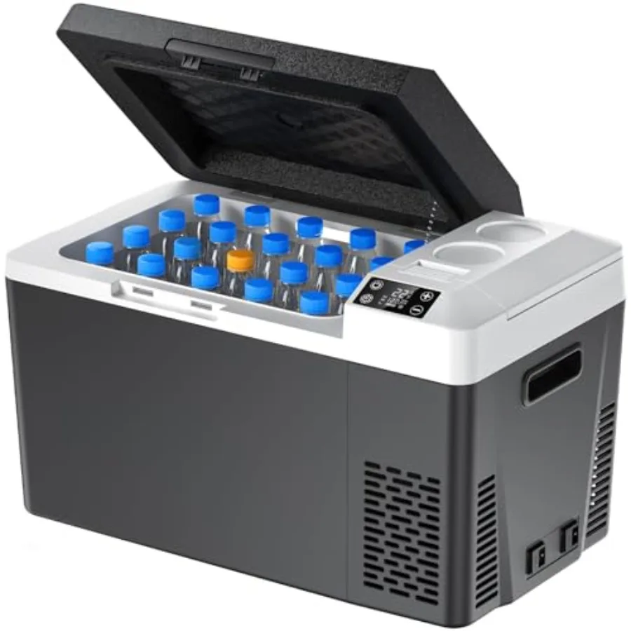 

12V Car Refrigerator, 24QT Portable Electric Cooler for Truck/RV/SUV Travel Camping, Aluminum Body, Black, -4F to +68F Dual Pow