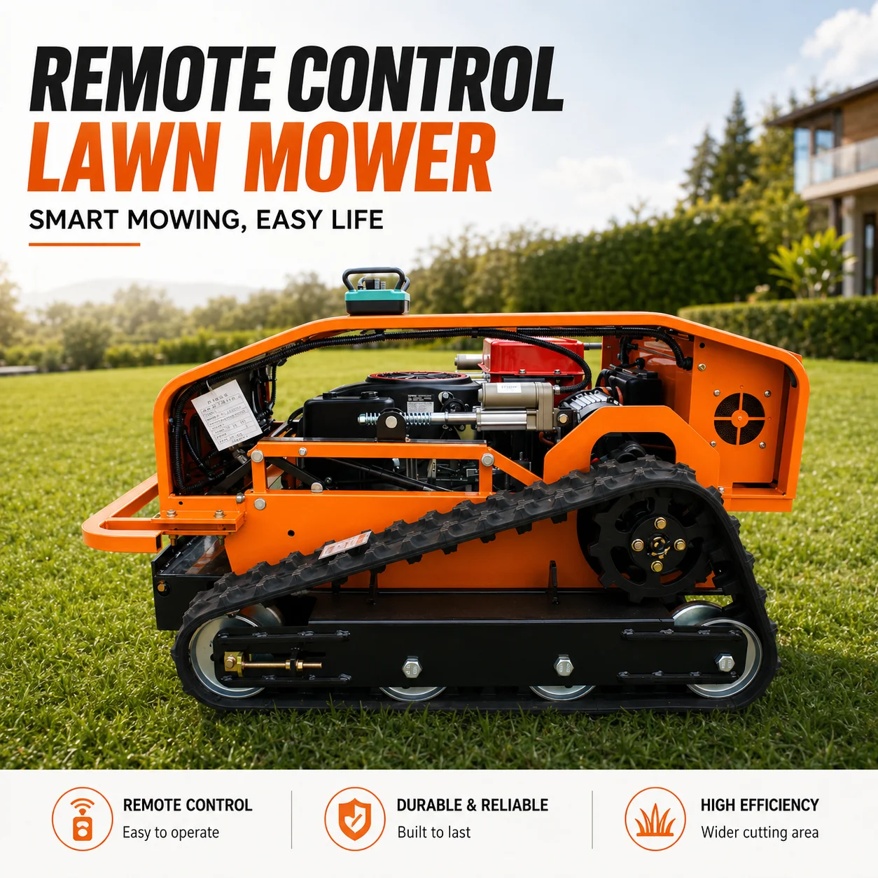 

HS800 Remote Track Lawn Mower 800mm Cutting Width Brush Cutter 45 Degree Climbing for Orchard Farm Grass Cutting