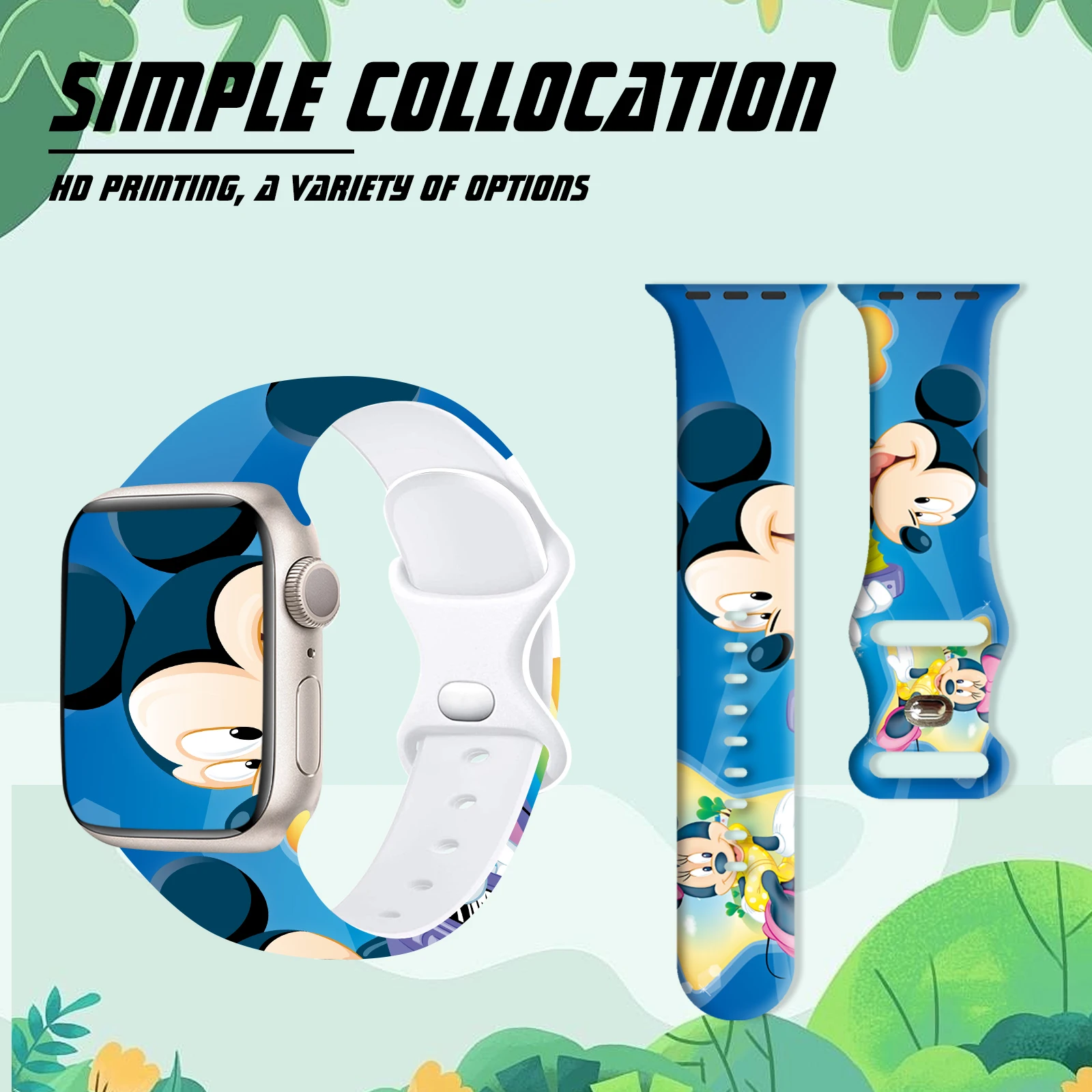 سوار طباعة ديزني ميكي وميني المرح لسلسلة ساعات أبل 11-9/SE، سيليكون ناعم مقاوم للماء 46 ملم 45 ملم 44 ملم 42 ملم #2