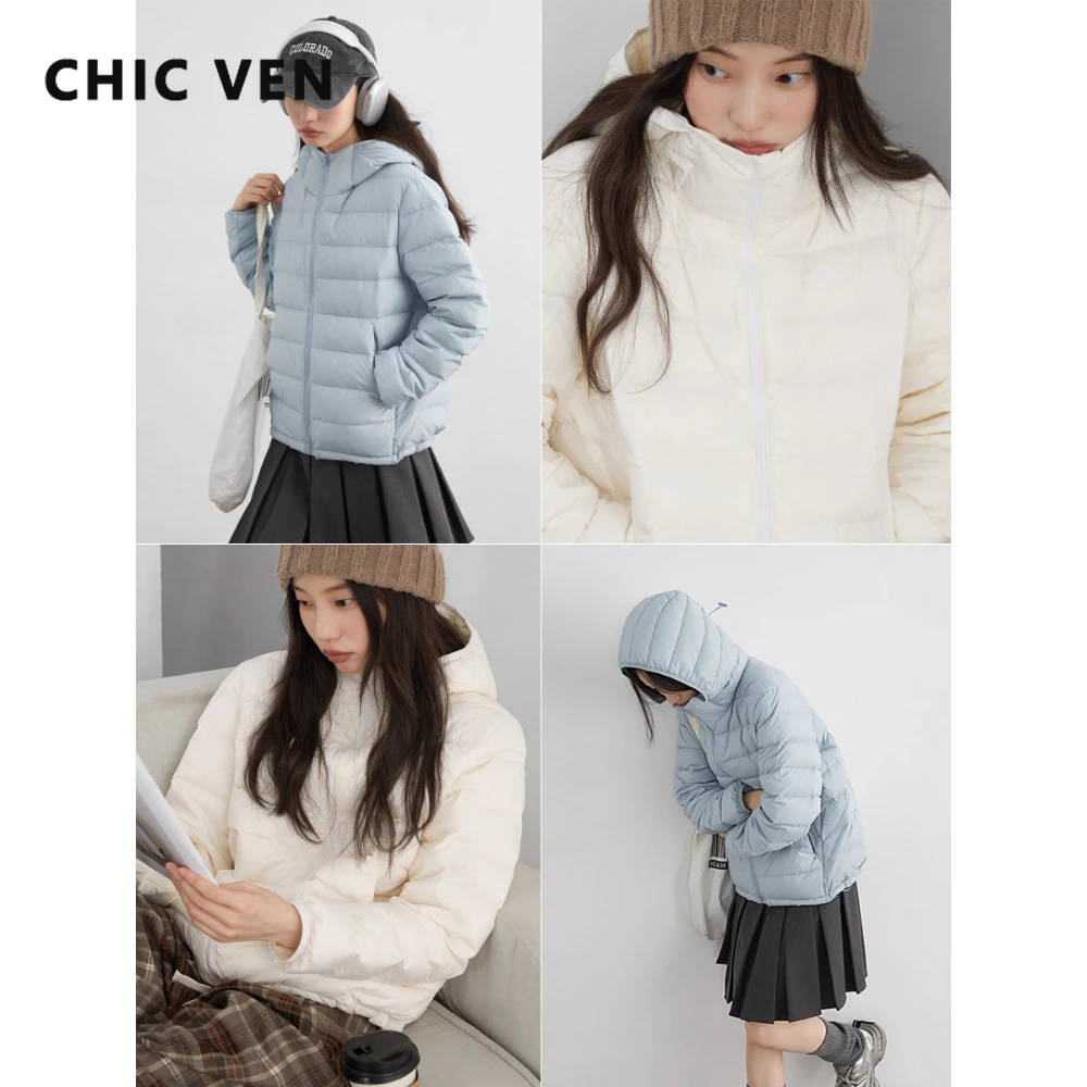 

CHIC VEN Women Lightweight Down Coats Solid Loose Casual New Hooded Slim Girl Down Jacket 90 White Duck Down Autumn Winter 2025