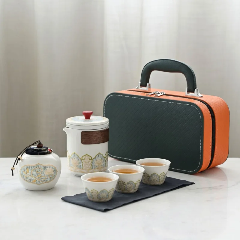 Travel Kung Fu Tea Set Outdoor Small Set Ceramic Quick Tea Cup One Pot Three Cups Souvenir Business Antique Style Gift