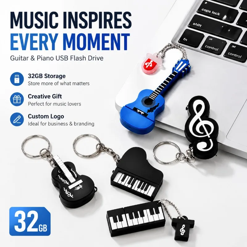 Creative Cartoon Guitar Shape Flash Drive Musical Note Memory Stick Fashion Portable Data Storage Device Unique Music Themed