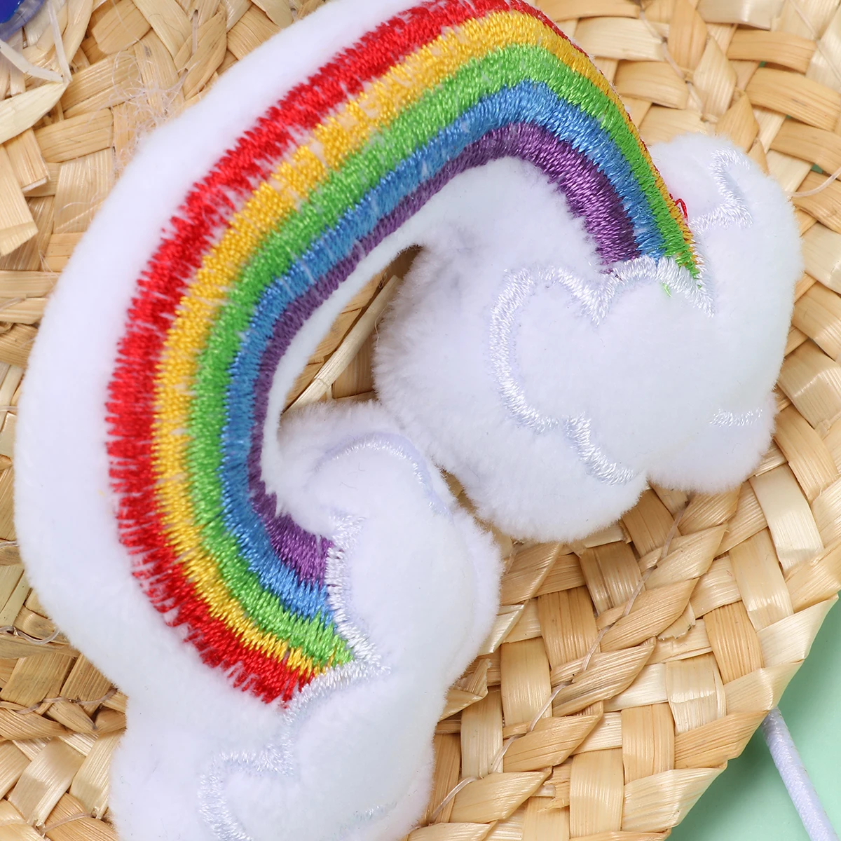 

Pet Woven Straw Hat Dark Blue Rainbow M Adjustable Chin Strap Hat for Photography Decorative Photo Props