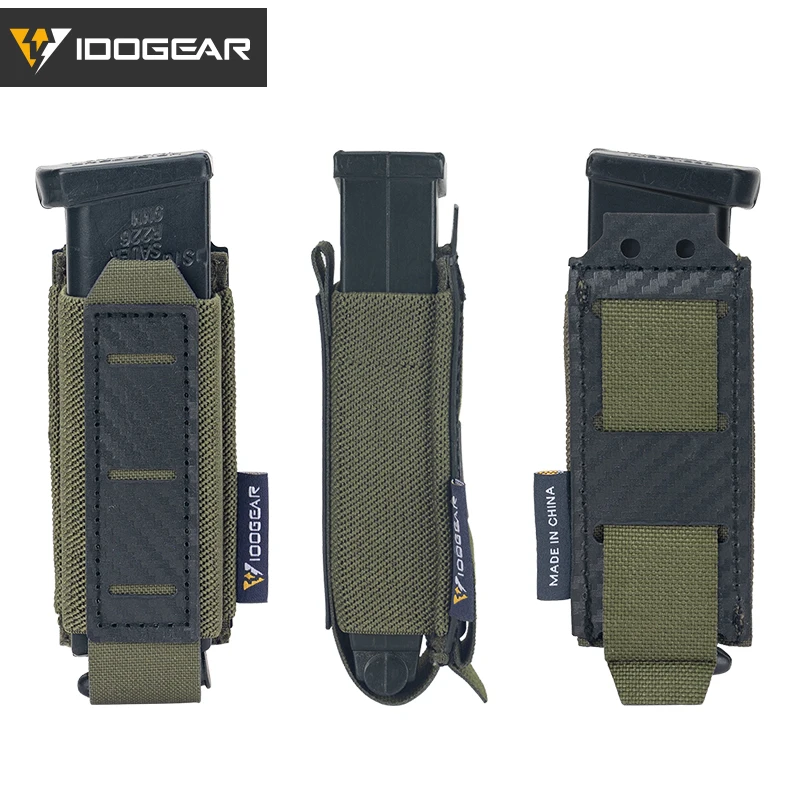 IDOGEAR Carbon Fiber Tactical Mag Pouch 9mm Single Carrier MOLLE Compatible Quick Drain Anti-slip Lightweight 2pcs 3589