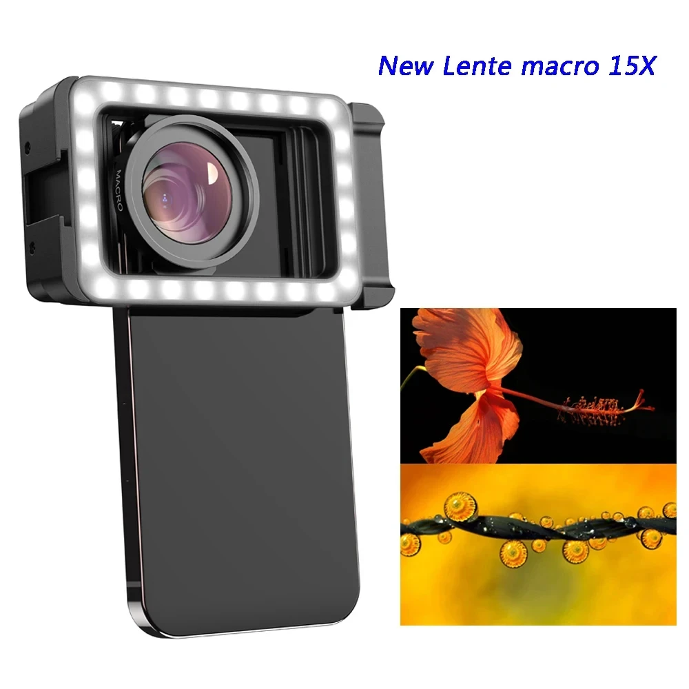 APEXEL  2023 New Macro Lens 15X Mobile Phone Camera Photography Micro Lens Kit With LED Fill Light for iPhone Xiaomi Accessories