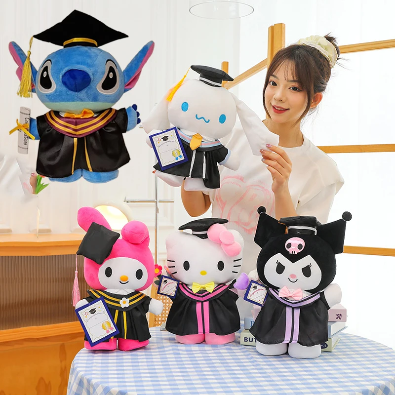 

35cm Sanrio Stitch Graduation Plushie Doll Anime Plush Pochacco Soft tuffed Animals Christmas Birthday Christmas Graduation Gift