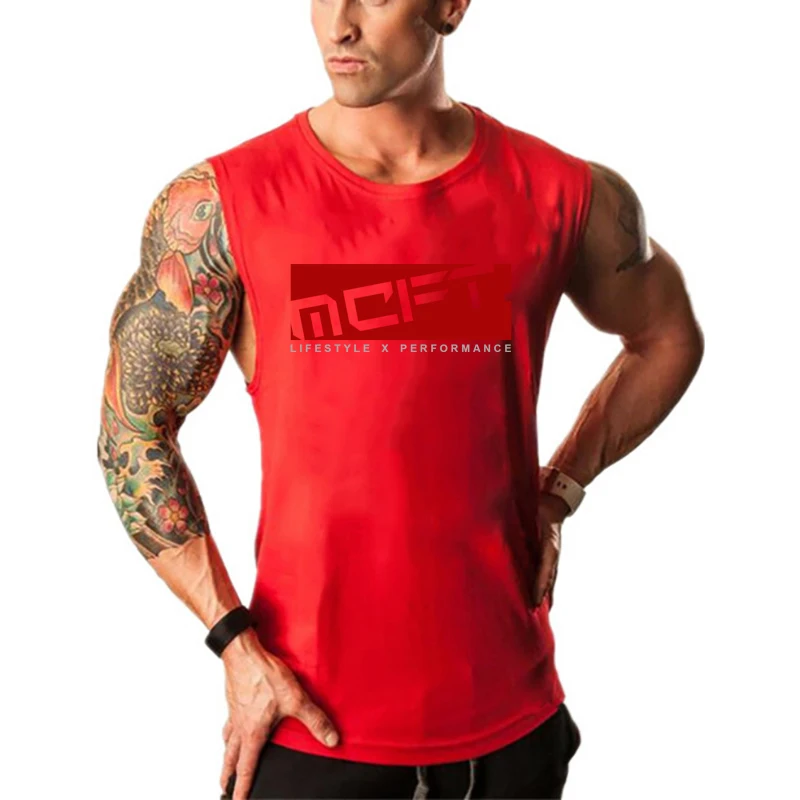 Summer Men Cotton T-shirt Personalized Cross Printed Gym Workout Basketball training Fashion Tank Tops Fitness Casual Sport Vest