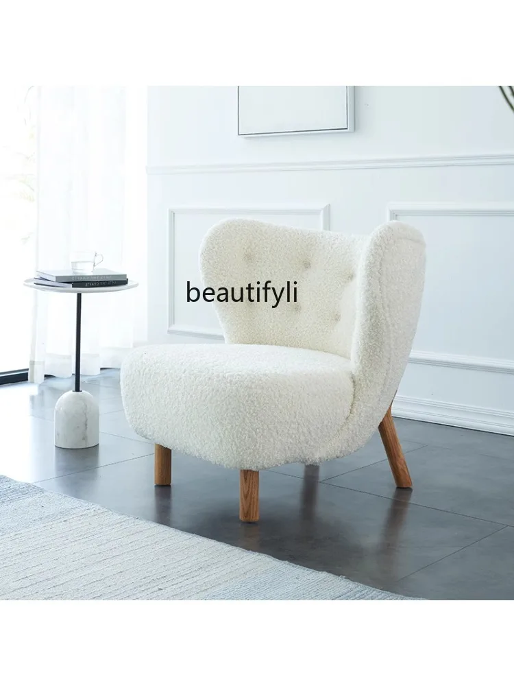 Single Sofa Living Room Retro Leisure Chair Light Luxury White Wool Plush Designer Lamb Chair