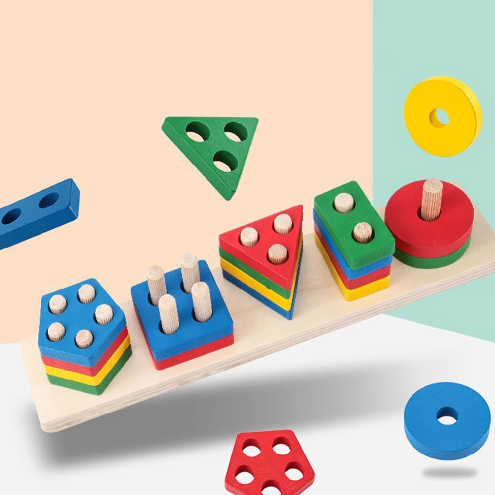 

Wooden Shape Toys Geometric Sleeve Geometry Learning Toy Column Puzzles Early Learning Montessori Geometry Toy
