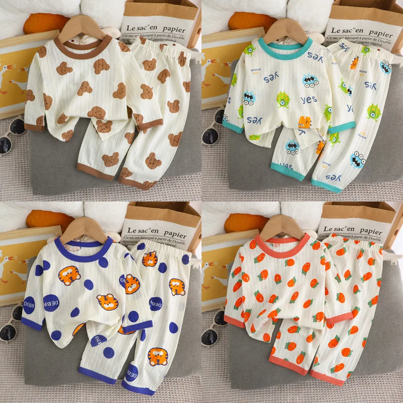 Cute Bear Print Baby Clothing Set Children Long Sleeve+ Pants Two Pieces Suit Kids Cotton Pullover Top Tee Girl Boy Casual