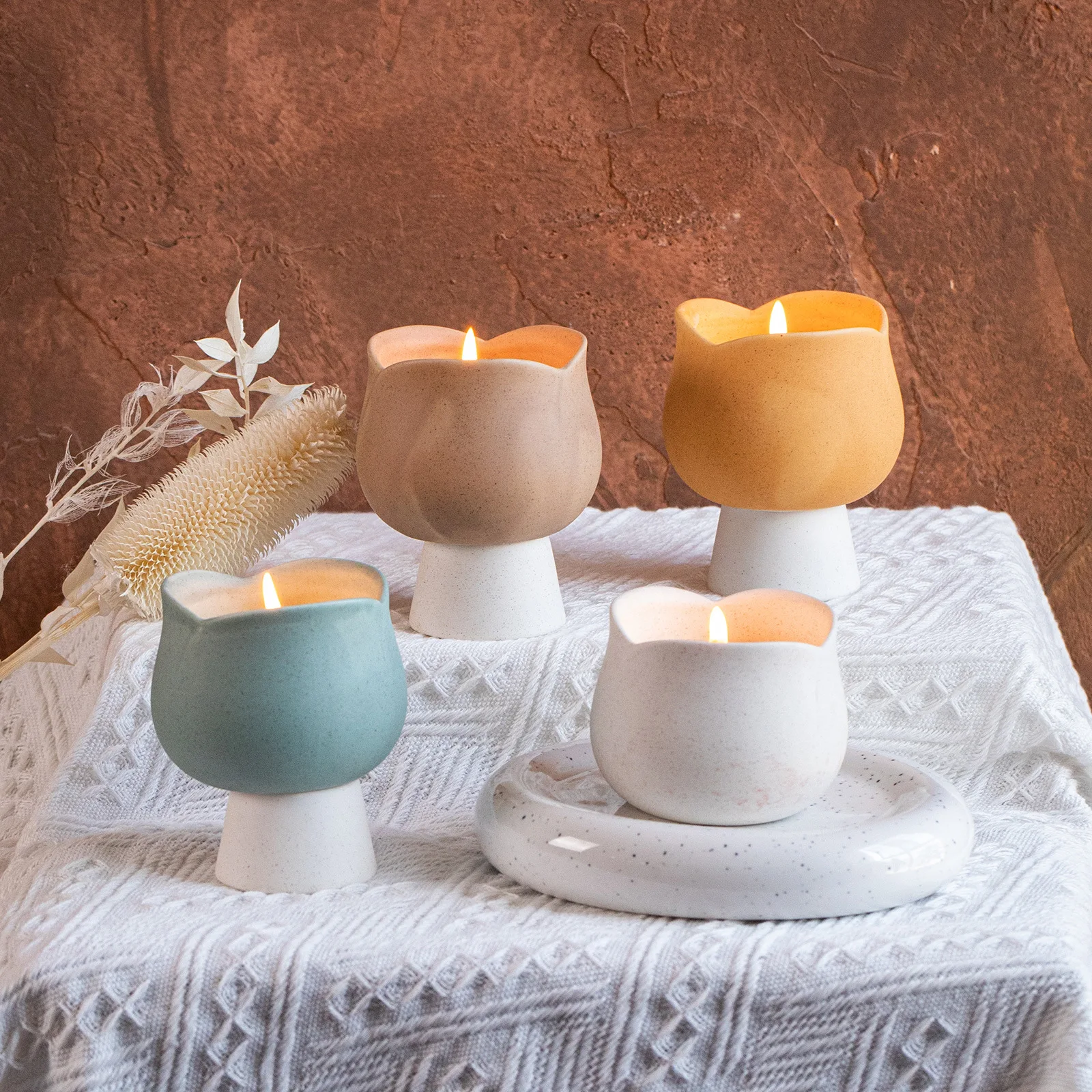 Candle Supplies Europe - Europa adorável tulipas cerâmica castiçal romântico