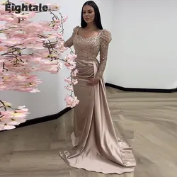 Eightale Luxury Evening Dresses 2023 Sweetheart Long Sleeves Satin Sparkly Sequined Mermaid Prom Gowns Robe De Soirée