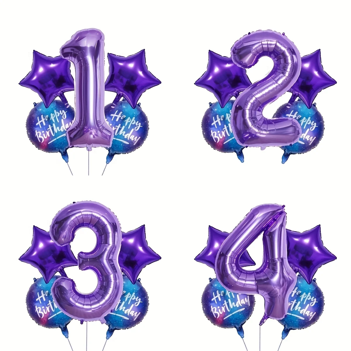 Lot de 5 ballons en aluminium thème violet pour anniversaire, chiffres de 0 à 9 de 32 pouces, décorations de fête d'anniversaire, célébrations d'anniversaire