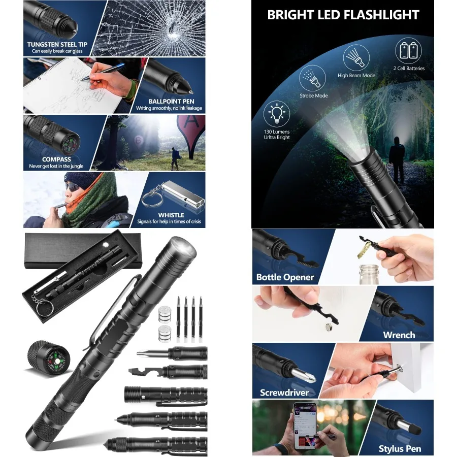 

Тактическая ручка 12 в 1, ручка для самообороны, многофункциональный инструмент для мужчин, повседневная нось, компактный инструмент для выживания для приключений на открытом воздухе, практичный