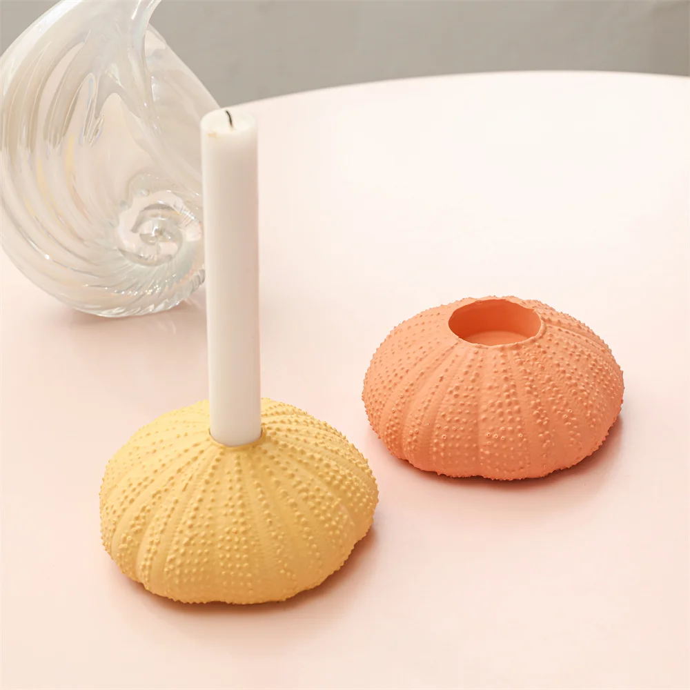 Nicole Candle Holder Concrete Silicone Mold Sea Urchin Taper and Tealight Candlestick Holder Jesmonite Mould Table Centerpiece