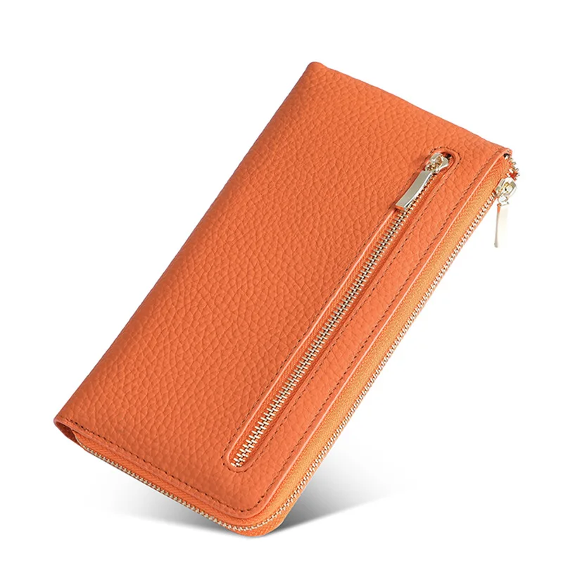 Genuine Leather Long Zipper Wallet Bag RFID Card Holder Cowhide Hand Coin Purse Clutch Handbag Phone Pouch Case For Men Women