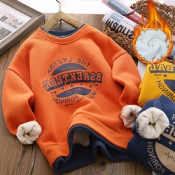 Boys Plus Velvet Sweatshirts Children Autumn Winter Thicken Hoodies Kids Padded Warm Tracksuit Teenager Casual Clthing 4-14Y