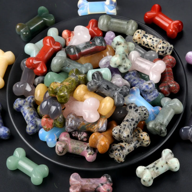 

20pcs Dog Bone Natural Gemstones Handmade Carved Bones Shaped Craft Healing Crystal Stones DIY Jewelry Necklace Pendant Gift