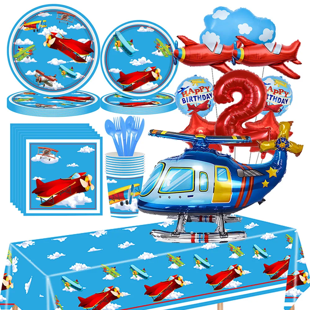 Airplane Birthday Party Supplies Plane Party Paper Plates Napkins Balloon Airplane Tablecloth Tableware for Baby Shower Decors