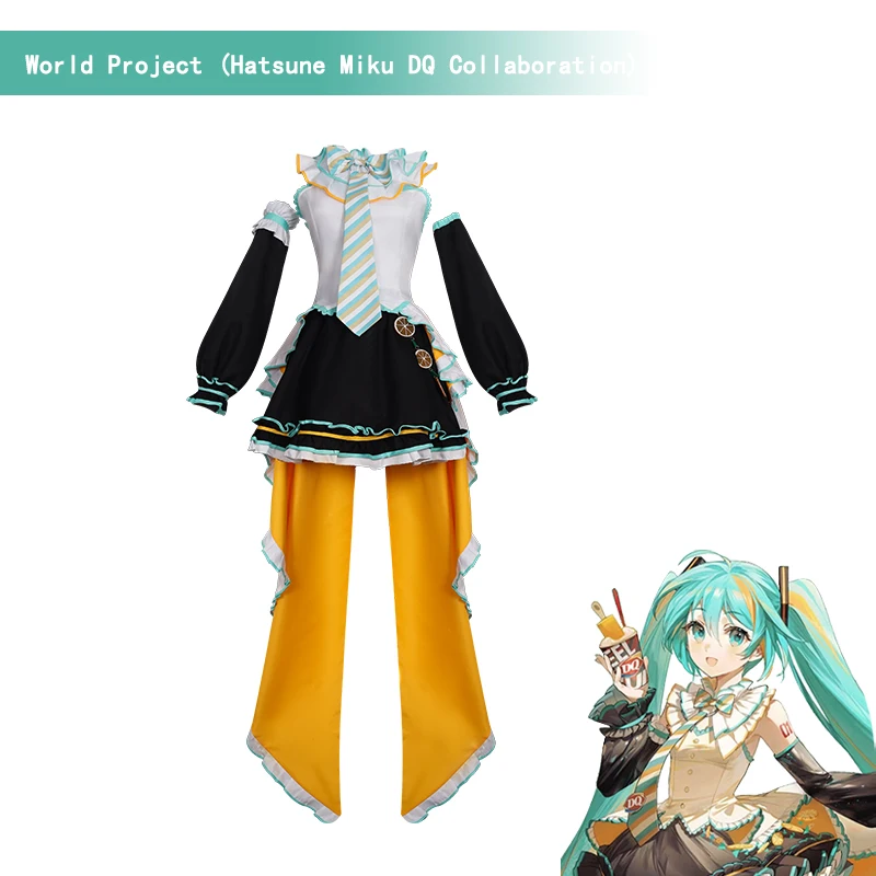 

Anime Miku Future DQ Collab Cosplay Costume Green Onion Twin Tie Halloween Costume For Woman
