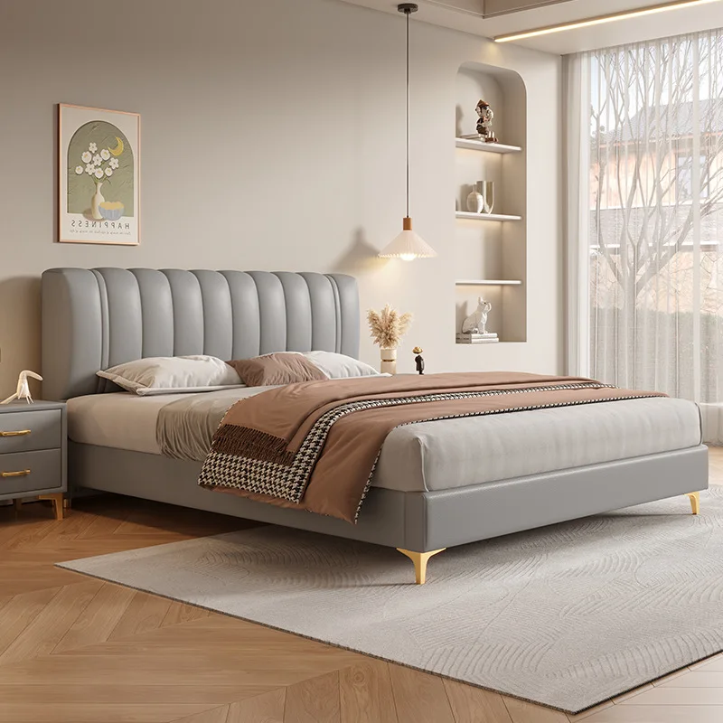 

Современная простая кожаная кровать, мягкая двуспальная кровать Master, маленькая бытовая кровать размера «queen-size», настраиваемый каркас кровати King King