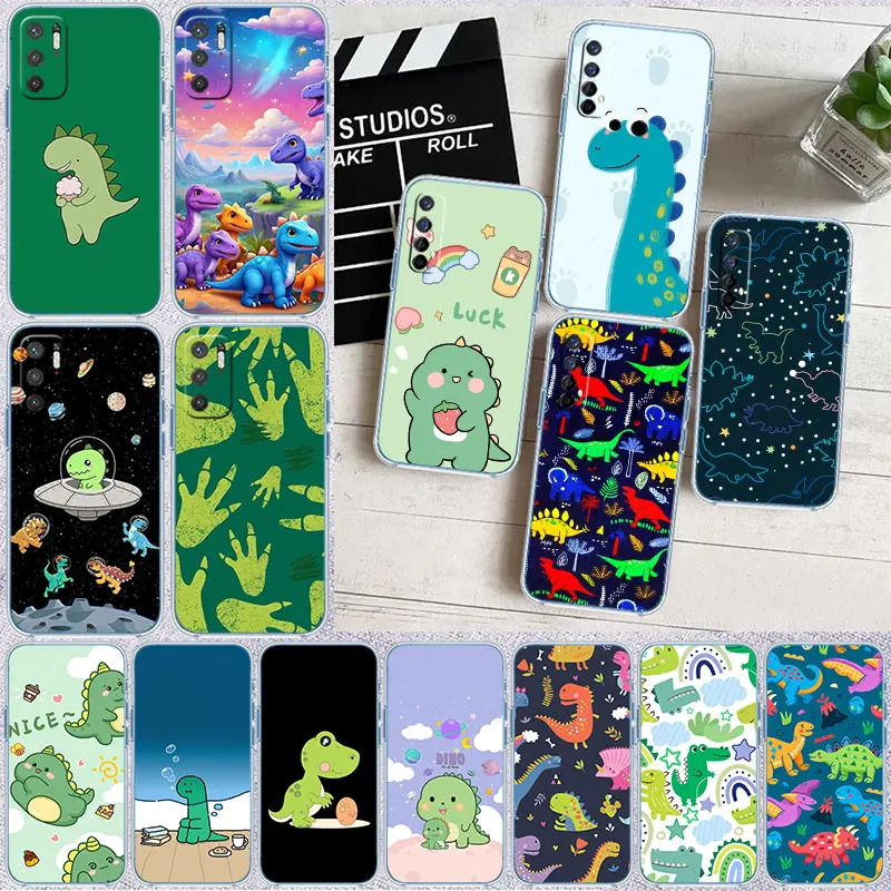 IO47 Cartoon Dinosaur Transparent Phone Case for Samsung Galaxy A04 A04S A14 A23 A34 A54 M23 M33 M52 M53