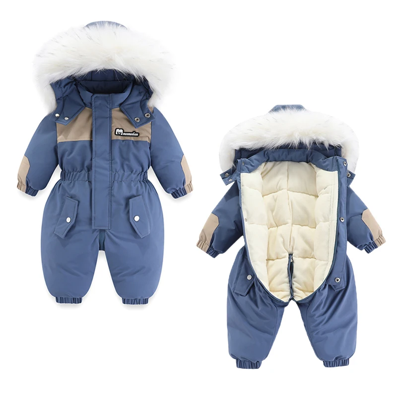 -30 Degree Winter Baby Ski Suit Waterproof Baby Jumpsuit Thicken Boys Overalls Warm Kids Clothes Children Clothing Set 1-5 Yrs