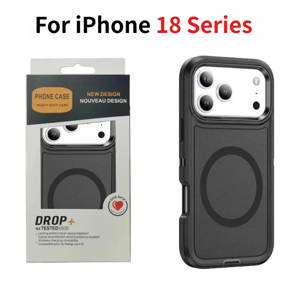 Capa de Celular 3 em 1 Reforçada Ott Armor Box para iPhone 18 17 Pro Max Air 16 15 14 Plus com Carregamento Sem Fio MagSafe