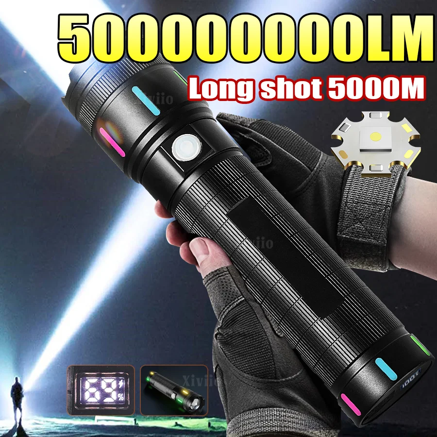 

500000000LM Ultra Bright LED Flashlights Powerful Rechargeable Torch 5000M Tactical Torch Outdoor Portable Light Camping Lantern
