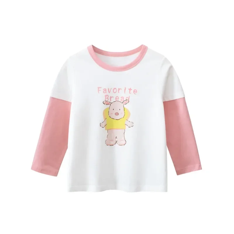 2025 Children's Clothing Spring Autumn New Bottoming Shirt Cartoon Rabbit Fake Two Pieces Kids Long-sleeved T-shirt Girl Clothes