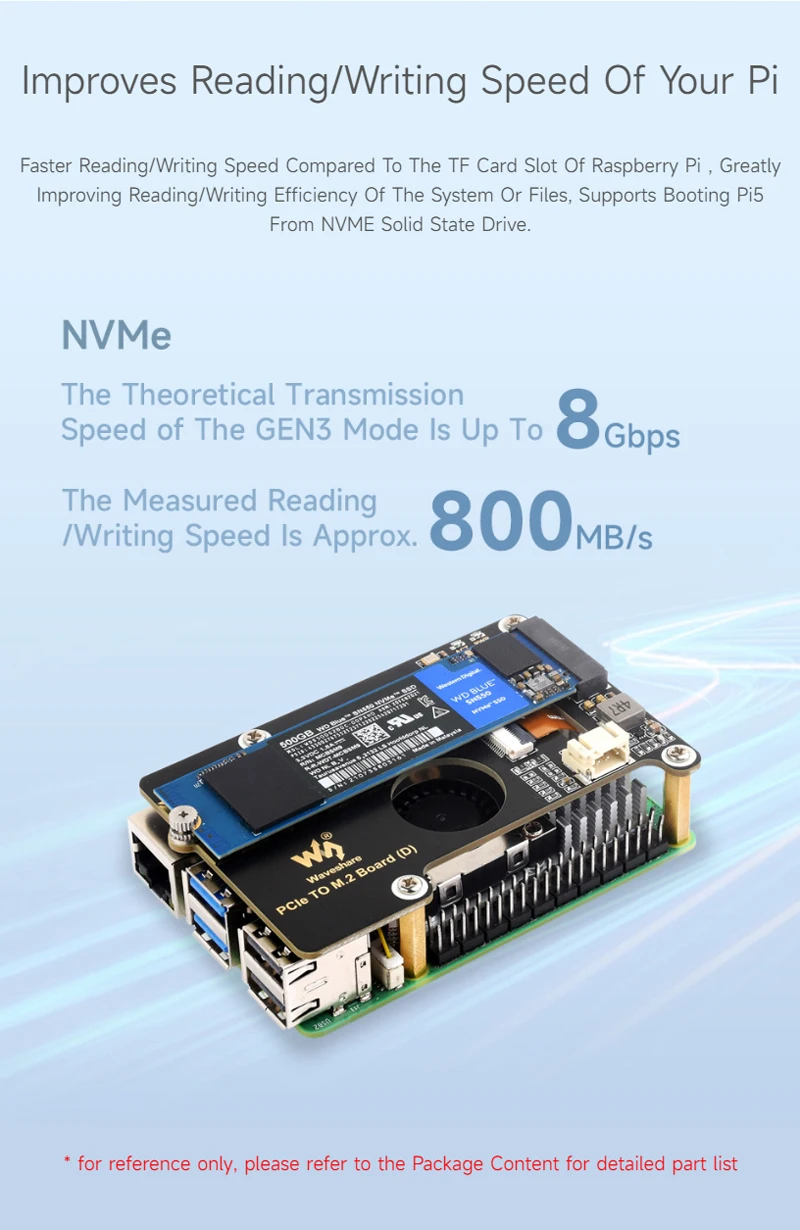 Плата адаптера Raspberry Pi 5 PCIe — M.2 (D) NVMe M.2 SSD 2280/2260/2242/2230 Размер Gen2 Gen3 8 Гбит/с для Raspberry Pi 5