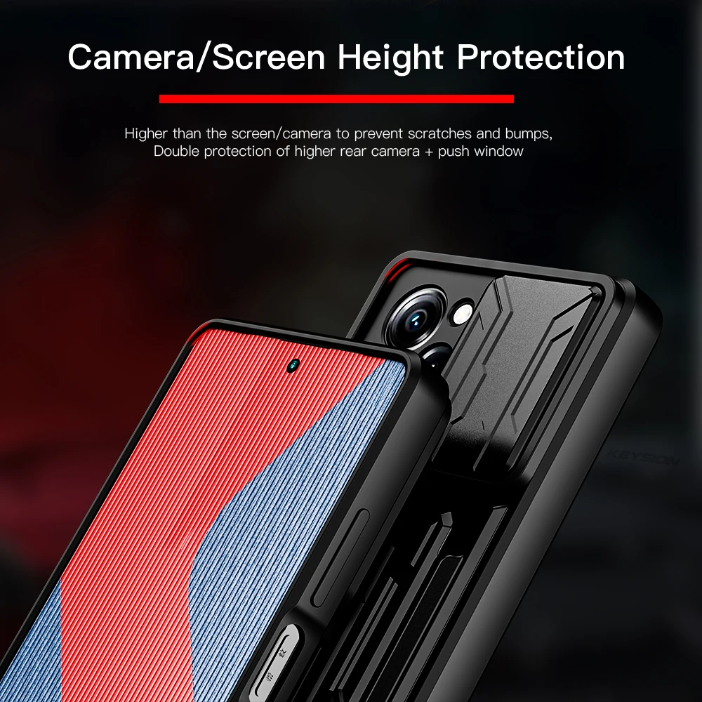 KEYSION Shockproof Case for Redmi Note 12S 4G 12 Pro+ 5G Card Bag Slide Camera Protection Phone Cover for Xiaomi POCO F5 X5 Pro