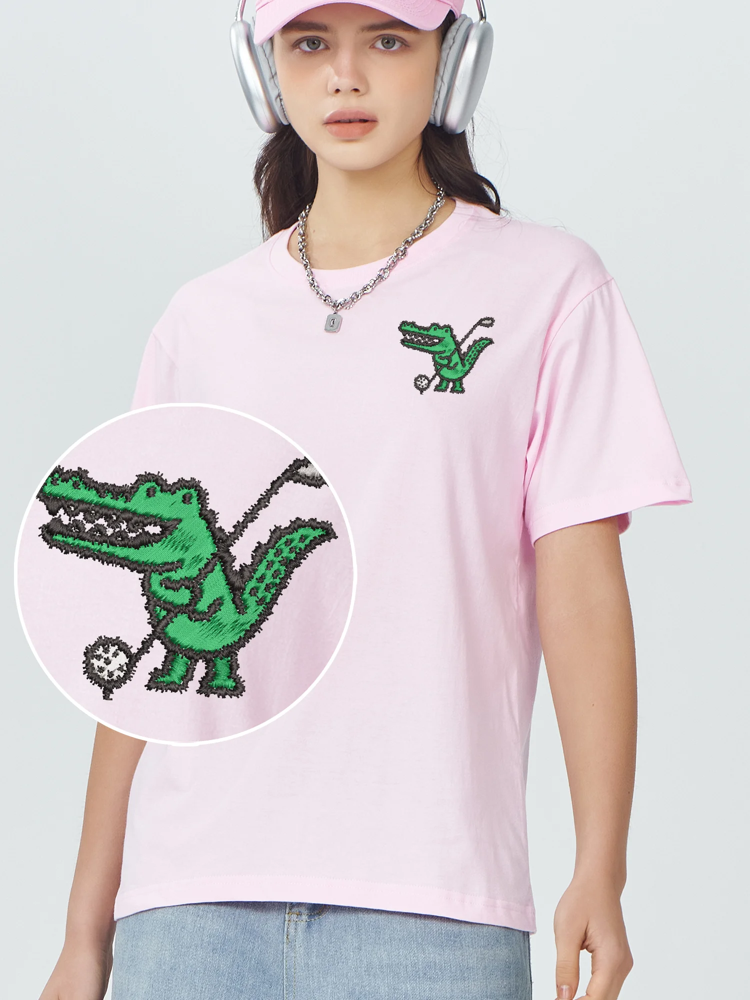 Crocodiles Playing Golf Embroidered Short Sleeve Designer Clothes Luxury T Shirt Cotton Comfort Embroidery Clothes