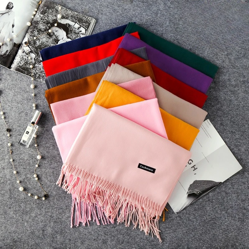 200g Solid Color Imitation Cashmere Men's and Women's Scarf Monochrome Scarf Shawl Autumn and Winter Red Scarf 200*70CM