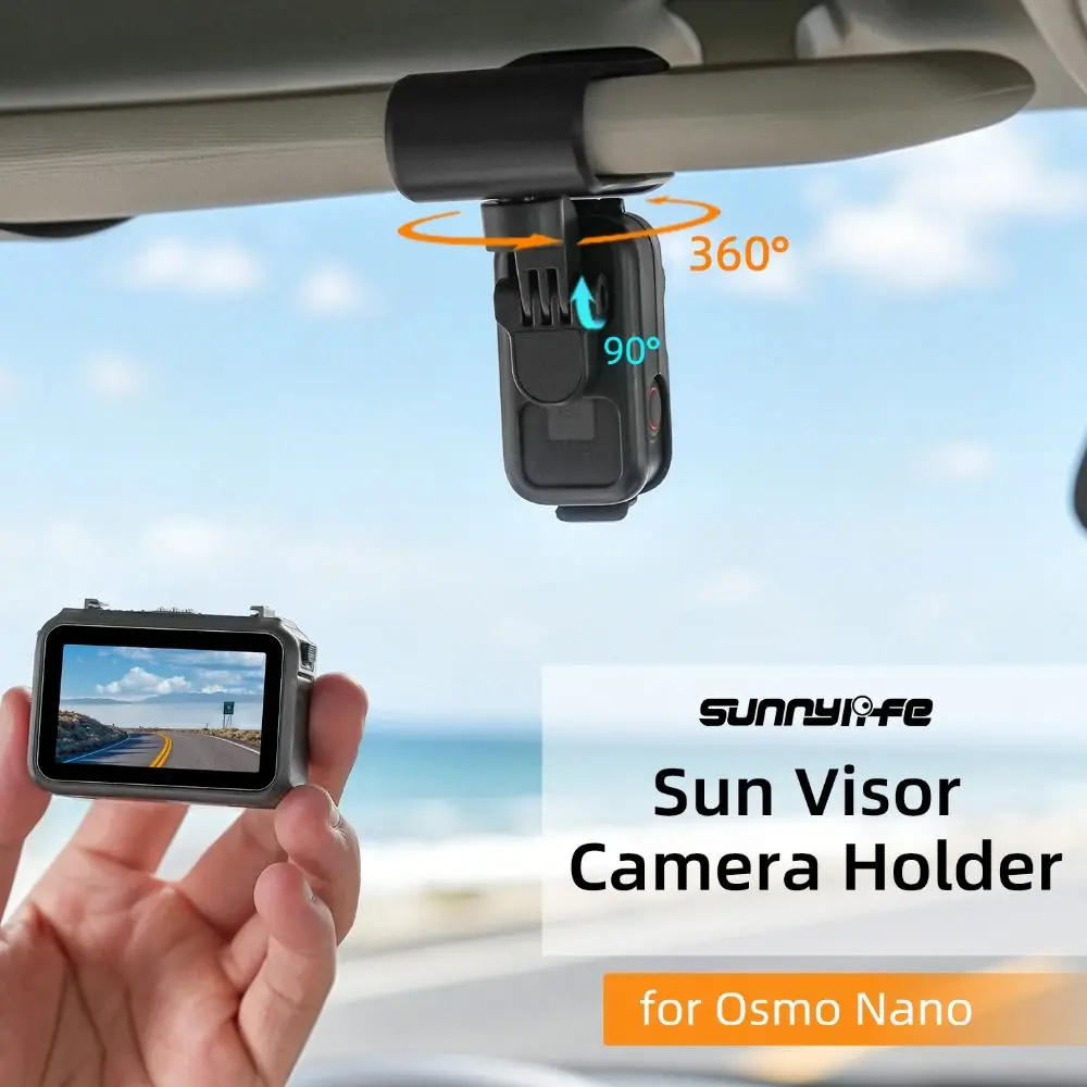 Quick Release Car Sun Visor Mount 360° Rotation Sturdy Auto Sun Visor Clip Holder Durable Adjustable for DJI Osmo Nano