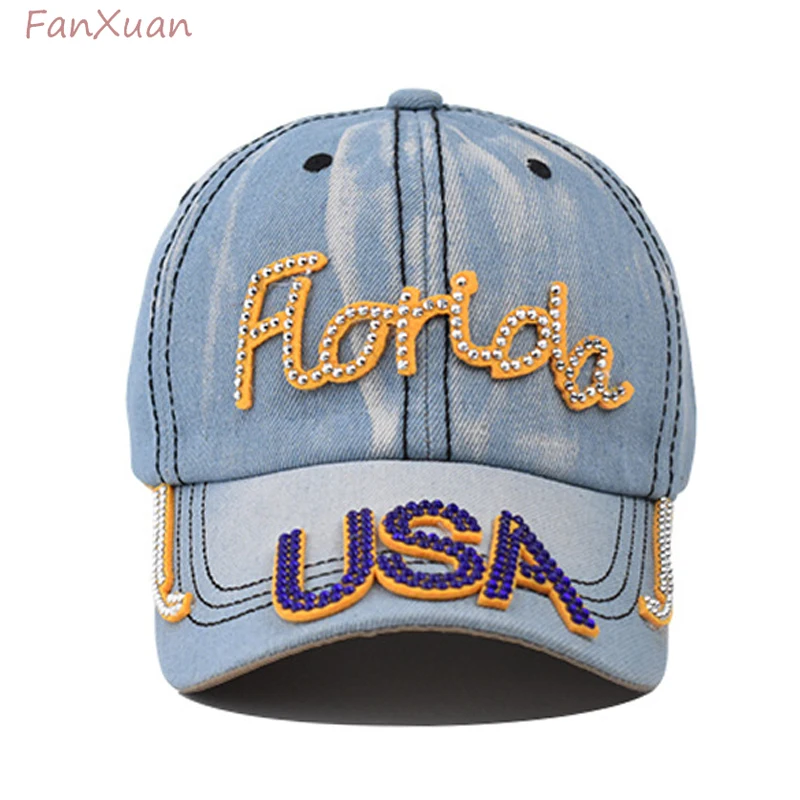 

fashion denim baseball cap for women and men letters caps jeans blue