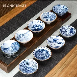 4 pcs /lot  Chinese Blue and White Porcelain Teacup Travel Ceramic Tea Bowl Anti Scaling Hand-Painted Meditation Cups Tea Set