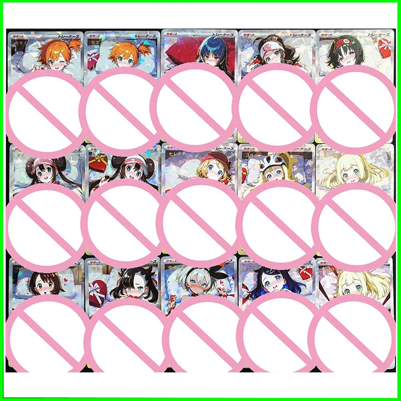 

Anime Character DIY Collectible Card Lana Hau Ash Ketchum Mewtwo Lillie Laser Flash Card Boy Play Toys Christmas Birthday Gift